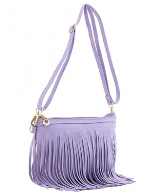 Fringe Crossbody Bag with Wrist Strap E091 LAVENDER